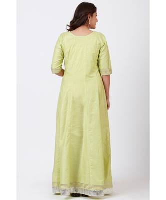 Pista Green Gotta Floor Length Silk Kurti Dress with Gotta Patti Floral Chiffon Dupatta 5