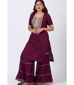Plum Gotta Patti Embroided Kurti and Crushed Gharara