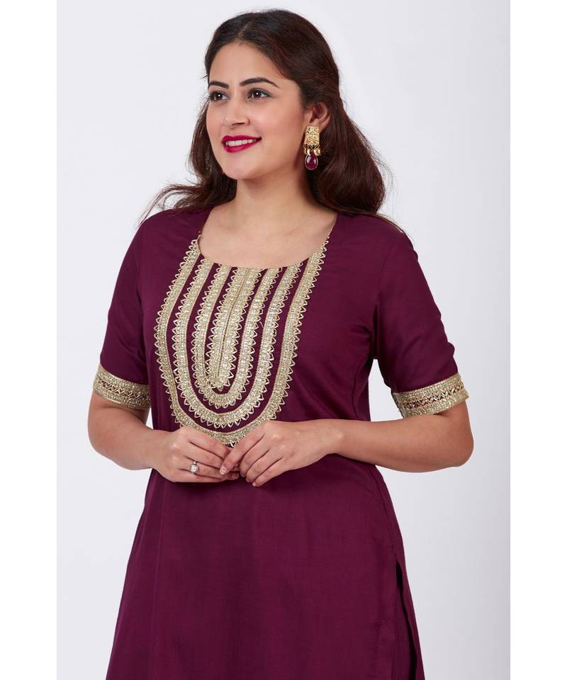 Plum Gotta Patti Embroided Kurti and Crushed Gharara