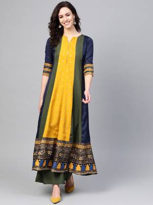 Olive foilage print art silk salwar 1