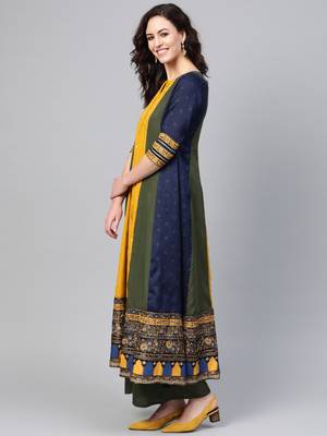 Olive foilage print art silk salwar 3