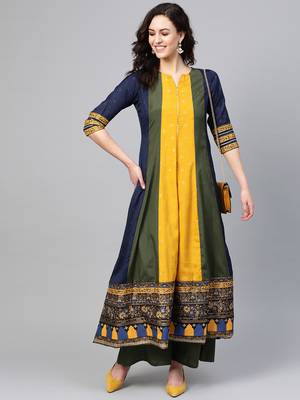 Olive foilage print art silk salwar 4