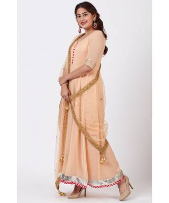 Peach Love Floor Length Anarkali Dress with Peach Mirror Work Dupatta 1