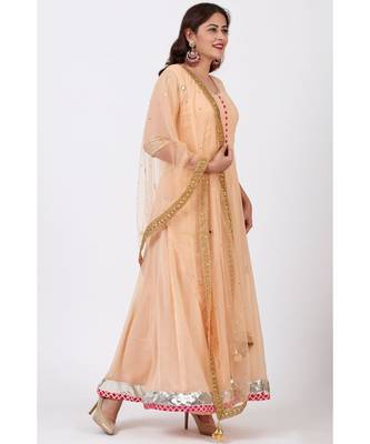 Peach Love Floor Length Anarkali Dress with Peach Mirror Work Dupatta 2
