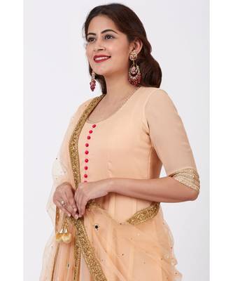 Peach Love Floor Length Anarkali Dress with Peach Mirror Work Dupatta 3