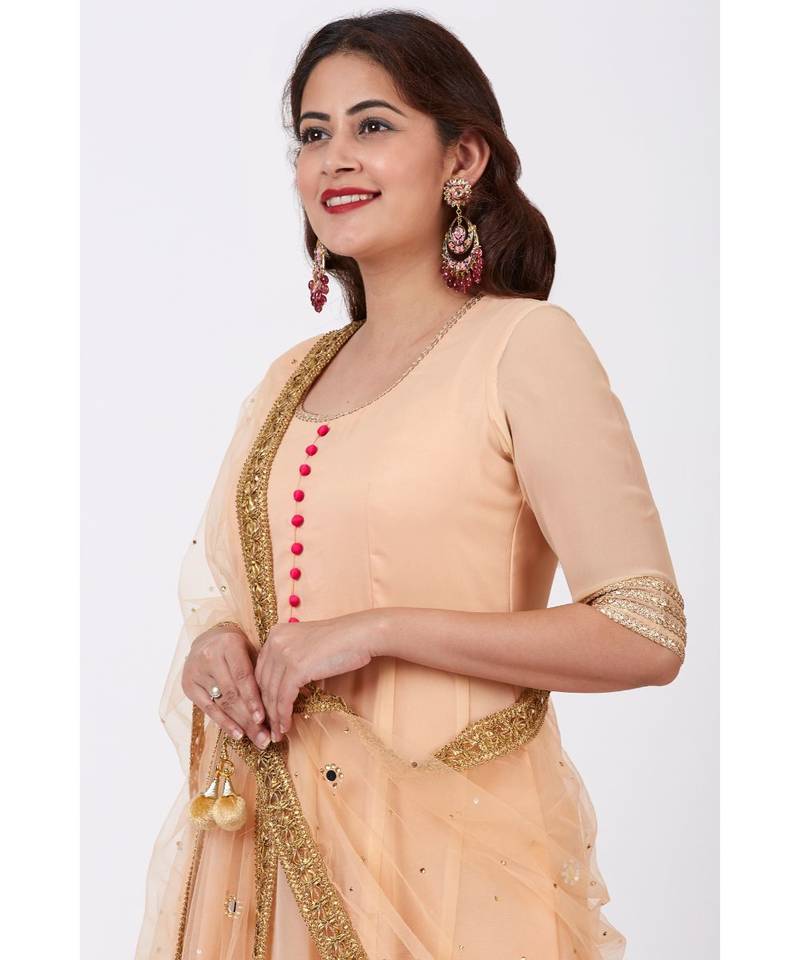 Peach Love Floor Length Anarkali Dress with Peach Mirror Work Dupatta