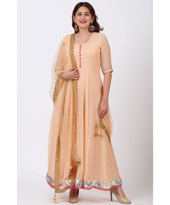 Peach Love Floor Length Anarkali Dress with Peach Mirror Work Dupatta 4