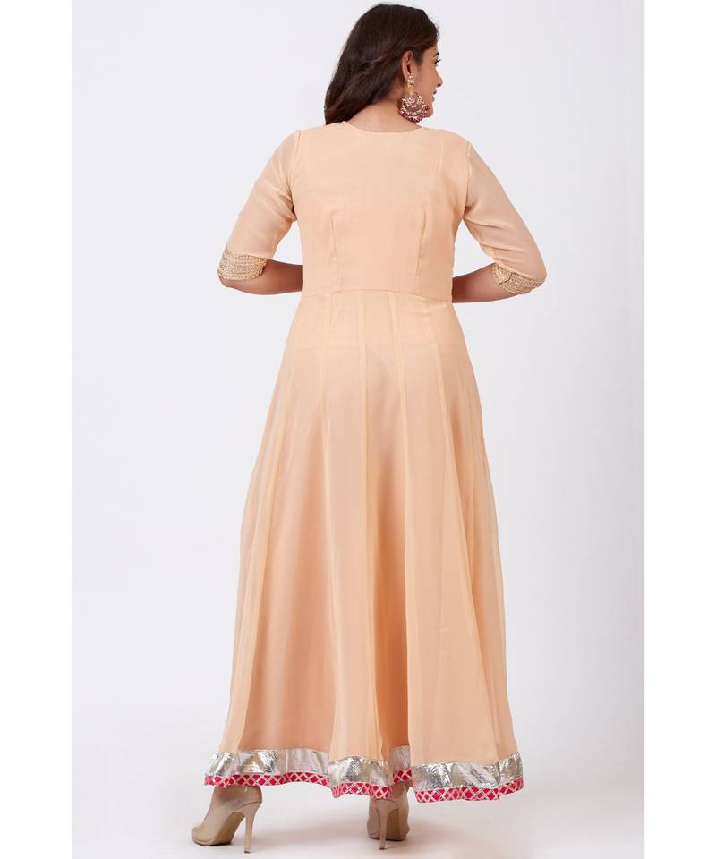 Peach Love Floor Length Anarkali Dress with Peach Mirror Work Dupatta