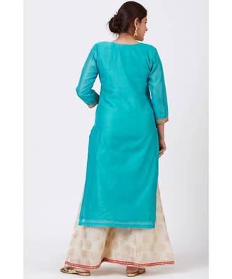 Cyan Gotta Embroidered Kurti with Ivory Foil Printed Palazzo and Gotta Patti Dupatta 5