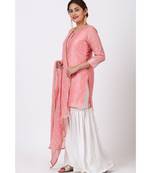 Rose Pink Foil Printed Kurti with Gathered Palazzo and Celeste Dupatta