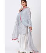 Magical Gray Foil Printed Kurti with Gathered Palazzo and Mokaish Chiffon Gotta Dupatta