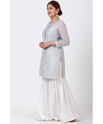 Magical Gray Foil Printed Kurti with Gathered Palazzo 1