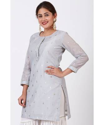 Magical Gray Foil Printed Kurti with Gathered Palazzo 4