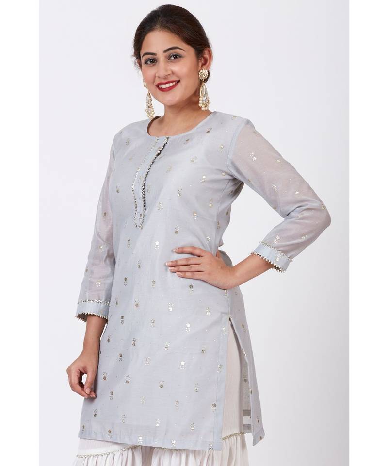Magical Gray Foil Printed Kurti with Gathered Palazzo