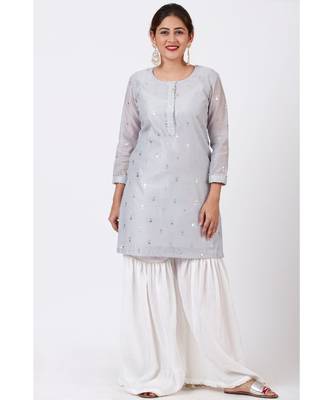 Magical Gray Foil Printed Kurti with Gathered Palazzo 5