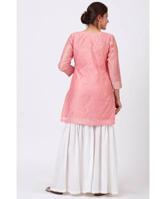 Rose Pink Foil Printed Kurti with Gathered Palazzo 3