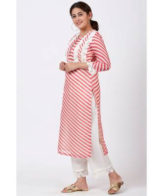Pink Leheriya Crochet Straight Kurti with Crochet Pants 1