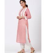 Pink Leheriya Crochet Straight Kurti with Crochet Pants