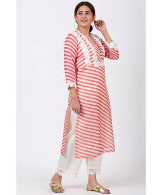 Pink Leheriya Crochet Straight Kurti with Crochet Pants 3
