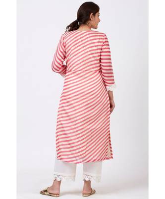 Pink Leheriya Crochet Straight Kurti with Crochet Pants 4