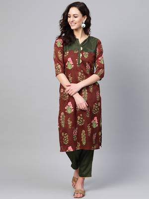 Brown screen print art silk salwar 1