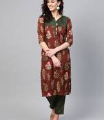 Brown screen print art silk salwar