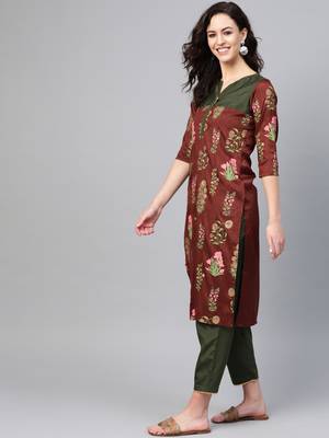 Brown screen print art silk salwar 3