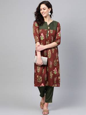 Brown screen print art silk salwar 4