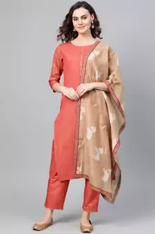 Red screen print crepe salwar