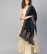 Women Dark Navy Blue Traditional Velvet Dupatta