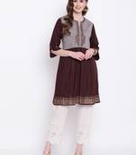 Brown embroidered cotton cotton-kurtis