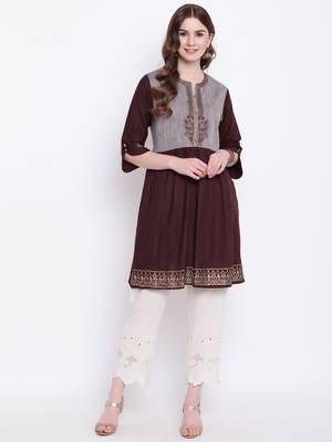 Brown embroidered cotton cotton-kurtis 2