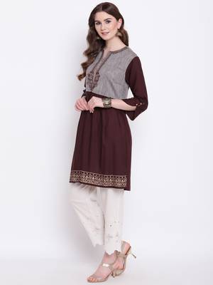 Brown embroidered cotton cotton-kurtis 3