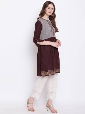 Brown embroidered cotton cotton-kurtis 4