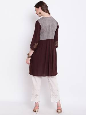 Brown embroidered cotton cotton-kurtis 5