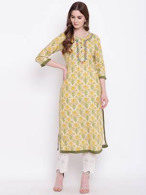 Beige embroidered cotton cotton-kurtis 1