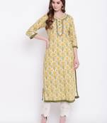 Beige embroidered cotton cotton-kurtis