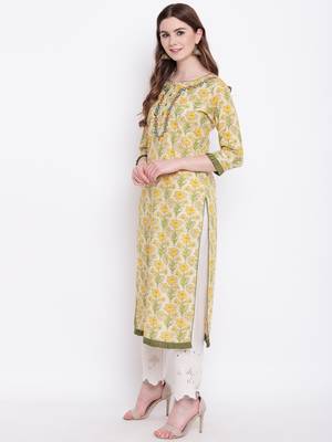 Beige embroidered cotton cotton-kurtis 3
