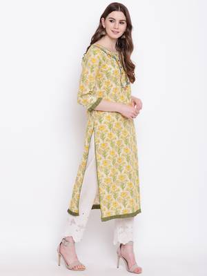 Beige embroidered cotton cotton-kurtis 4
