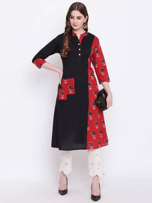 Black printed cotton cotton-kurtis 2