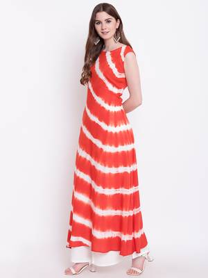 Orange printed rayon ethnic-kurtis 3