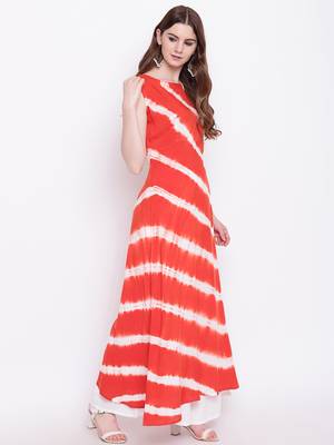 Orange printed rayon ethnic-kurtis 4