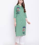 Green embroidered rayon ethnic-kurtis