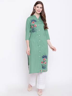 Green embroidered rayon ethnic-kurtis 2