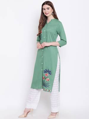 Green embroidered rayon ethnic-kurtis 3