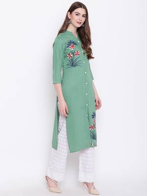 Green embroidered rayon ethnic-kurtis 4