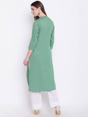 Green embroidered rayon ethnic-kurtis 5