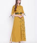 Mustard embroidered rayon ethnic-kurtis