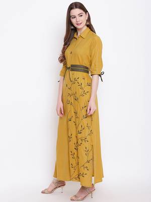 Mustard embroidered rayon ethnic-kurtis 3