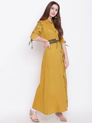 Mustard embroidered rayon ethnic-kurtis 4